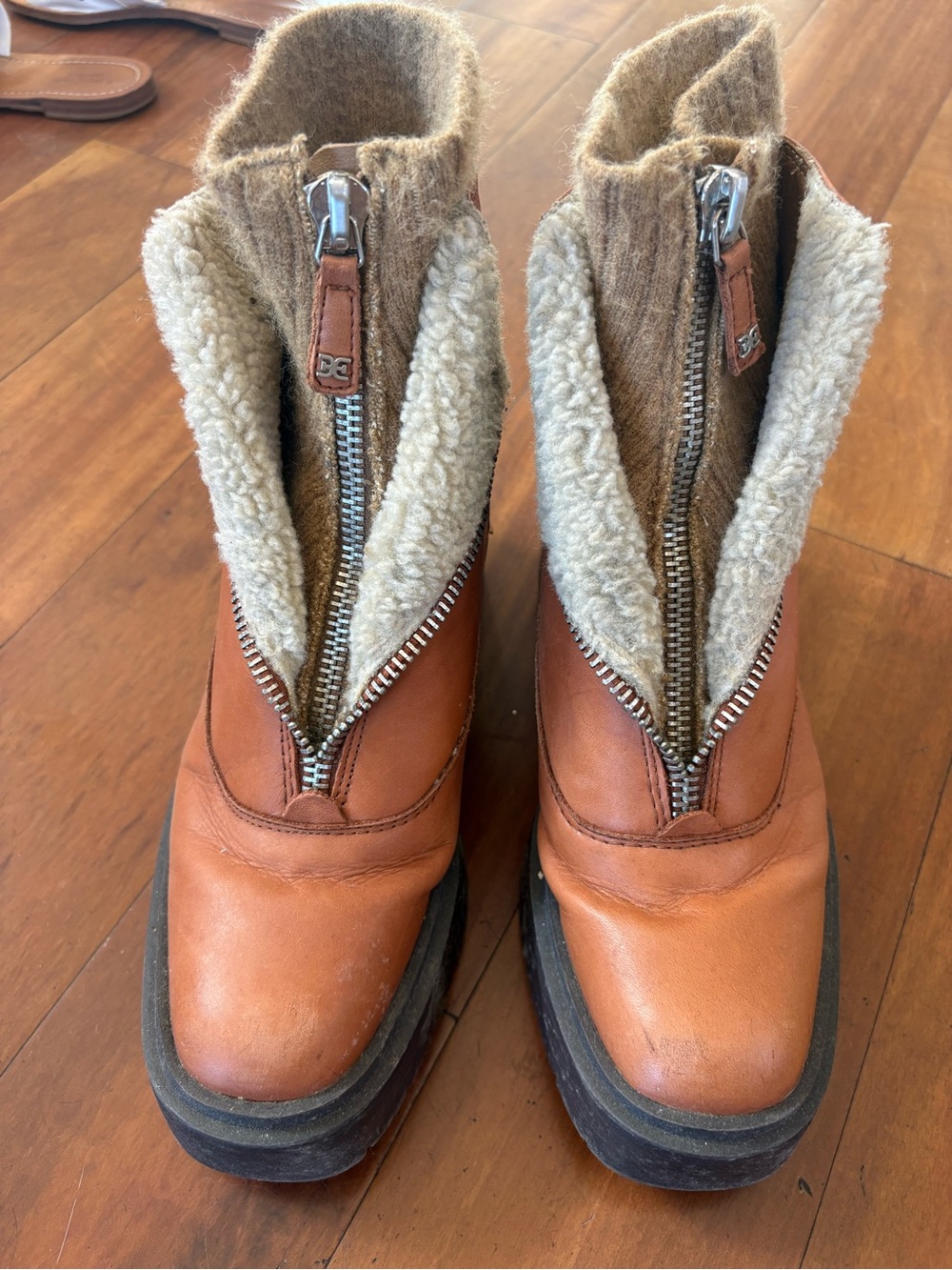 Sam Edelman Tan Leather Shearling-Trim Zip Kids Boots